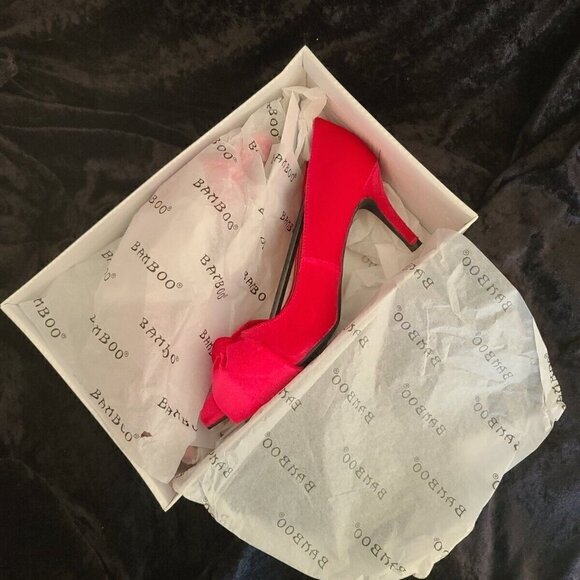 BAMBOO Pink Velvet Bow Pointed Toe Barbiecore High Heels Size 6 Y2K VIBES - Picture 8 of 10